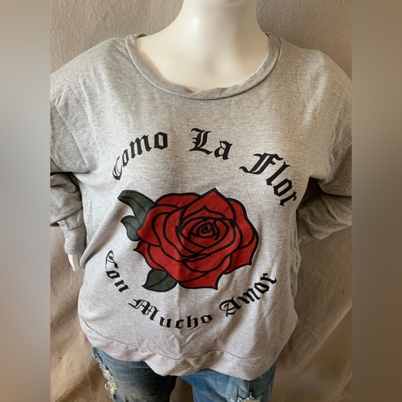 Homegirl society como la flor con mucho amor rose sweater top  2xl - Picture 2 of 8
